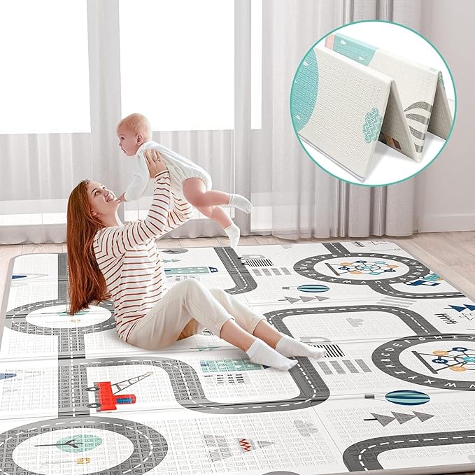 FLAGAV 79x59inch Play Mat for Baby - Extra Large, Non-Toxic, Waterproof Playmat for Indoor and Outdoor Use