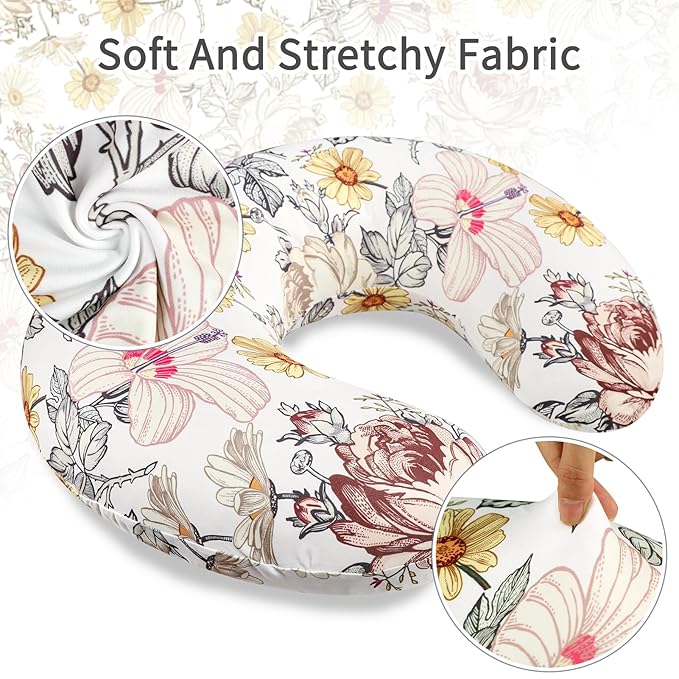 Floral Nursing Pillow Cover, Breastfeeding Pillow Slipcover for Baby Girls, Soft Snug Fits On Newborn Feeding Pillow Case