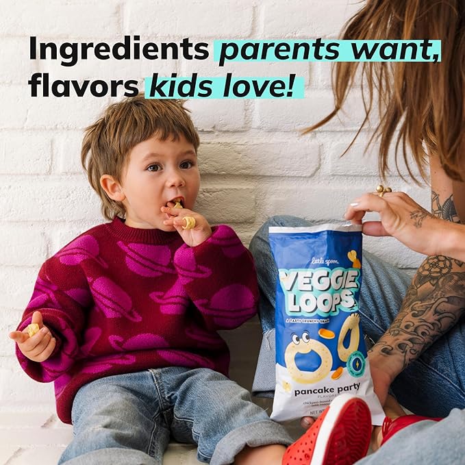 Little Spoon Pancake Party Veggie Loops, Chickpea Snack, Baked Not Fried, Avocado Oil, Hidden Veggies, Tastier Snacks for Kids, 2g Protein, Gluten-Free, 4 Pack