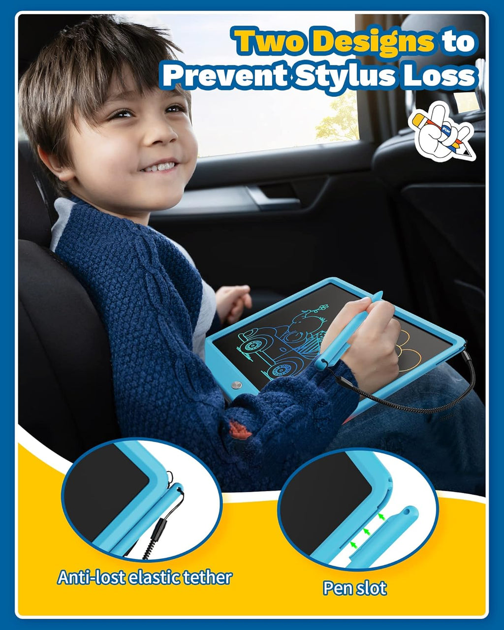 TEKFUN Large Screen 12inch LCD Writing Tablet with Anti-Lost Stylus, Erasable Doodle Board No Mess Drawing Pad, Car Trip Travel Toys for Kids, Birthday Gift for 3 4 5 6 7 Girls Boys