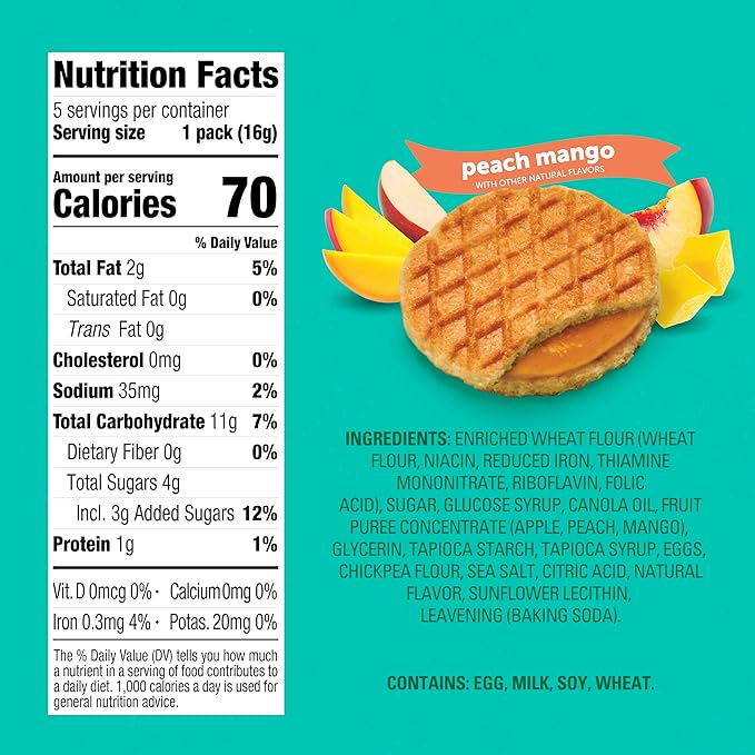 Beech-Nut Toddler Snacks Jammin' Waffles with Fruit Filling for Babies & Toddlers, Peach Mango, 10 Boxes (50 Individually Wrapped Packs)