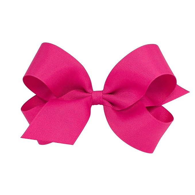 Wee Ones Girls' Plain Wrap Classic Grosgrain Hair Bows on a WeeStay No-Slip Hair Clip, Handmade, Large, Shocking Pink