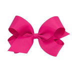 Wee Ones Girls' Plain Wrap Classic Grosgrain Hair Bows on a WeeStay No-Slip Hair Clip, Handmade, Large, Shocking Pink