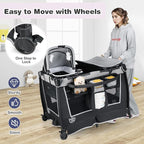 BABY JOY 5 in 1 Pack and Play, Portable Nursery Center Baby Playard w/Bassinet & Diaper Changing Table, Infant Bassinet Activity Center with Toys, Music, Oxford Bag for Toddlers (Space Grey, Classic)