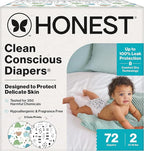 The Honest Company Clean Conscious Diapers for Delicate Skin | Up to 100% Leakproof | Hypoallergenic, Fragrance Free | Gender Neutral | Club Box, Size 2 (12-18 lbs), 72 Count (Prints May Vary)