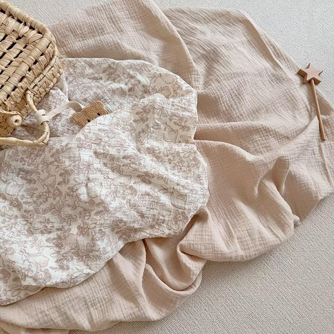 BuLuTu 2 Pack Muslin Crib Sheets for 52"x28" Standard Crib Mattress, Cute Rabbit Print Fitted Crib Sheets for Boys Girls Toddlers, Boho Neutral Soft Cotton Baby Sheets, Beige & Forest