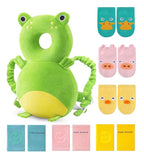 JunNeng Toddler Baby Head Protector Backpack for Toddler Walker with Knee Pads&Anti-Slip Socks, Frog