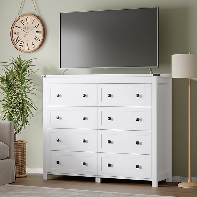 Tall 8-Drawer Dresser, Modern Wooden Storage Chest of Drawers, Dresser TV Stand, Wood Drawer Organizer with Metal Handles for Bedroom, Living Room, Hallway