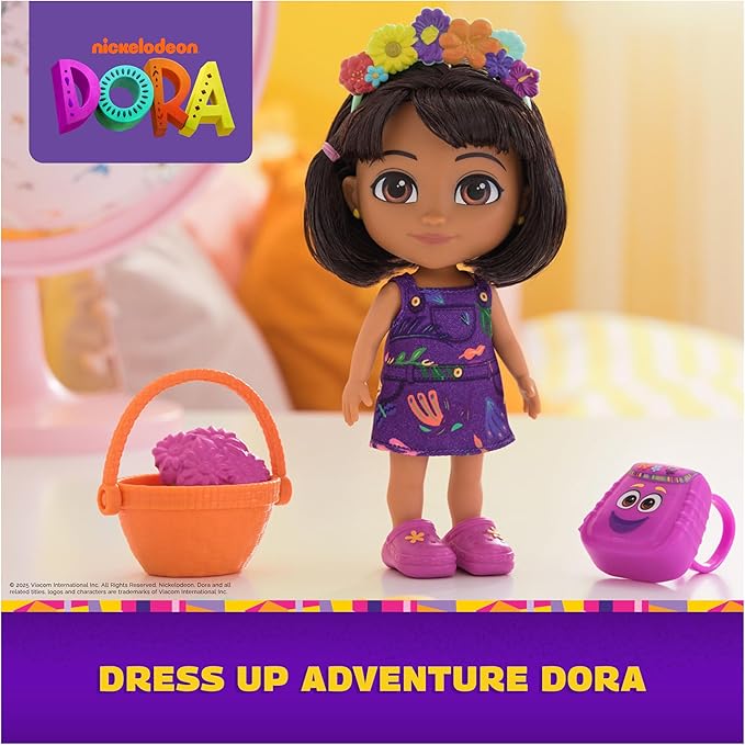 Dora, Dress Up Adventure Dora, 6-inch Doll with Removable Clothes & Accessories, Kids Toys for Girls & Boys Ages 3 and Up