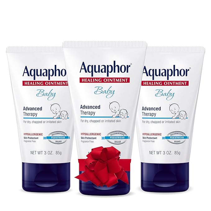 Aquaphor Baby Healing Ointment, Advanced Therapy for Chapped Cheeks and Diaper Rash, Holiday Baby Gifts, 3 Oz Tube, Pack of 3