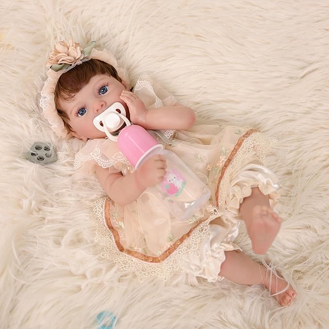 20-Inch Lifelike Reborn Baby Doll, Healing Mood Realistic Baby Doll with Cute Skirts, Poseable Smiling Full-Body Vinyl Baby Dolls for 3+ Ages, Collecting, Name Rosalie