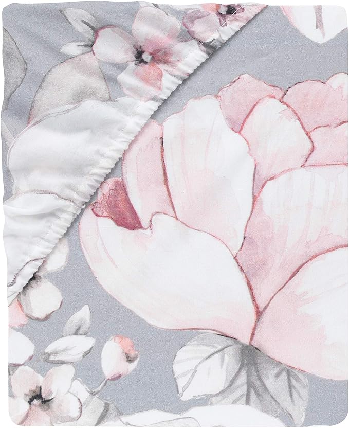 Lambs & Ivy Signature Botanical Baby Watercolor Floral Cotton Crib Sheet - Gray