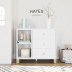 Storkcraft California 3 Drawer Combo Dresser (White with Driftwood) – GREENGUARD Gold Certified, Interlocking Drawer System, Pre-Installed Drawer Tracks for Easier Assembly, Spacious Cabinet