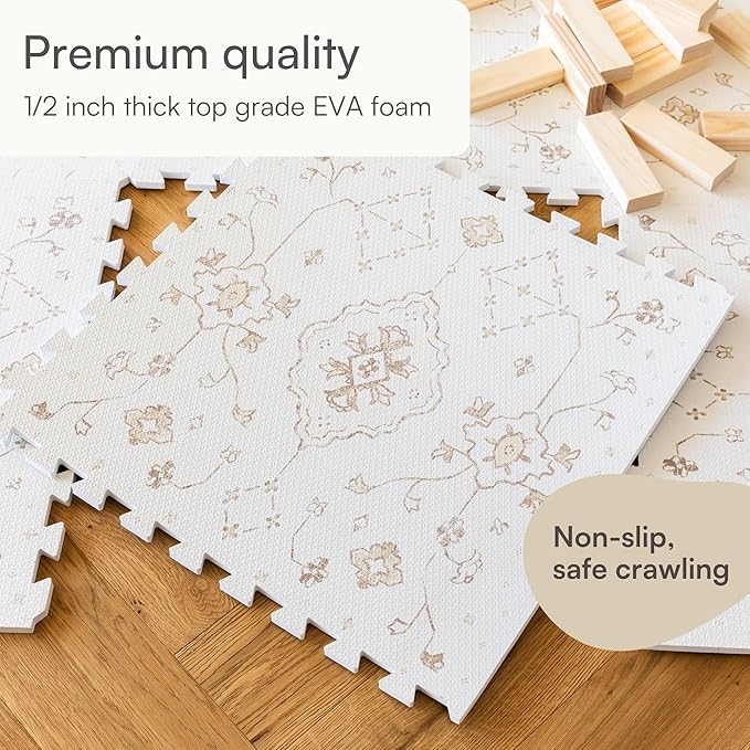 Lillefolk Baby Play Mat for Floor – 6x8ft Vintage Vanilla | Soft Non Toxic Premium EVA Foam Tiles for Tummy Time, Crawling & Playroom – Waterproof Floor Mat for Babies & Toddlers (12 Tiles)