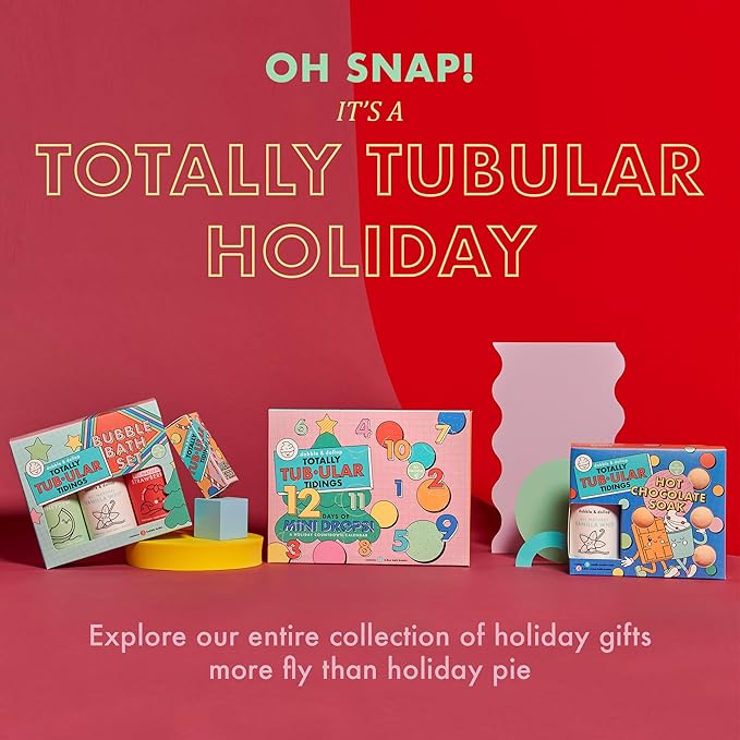 Dabble & Dollop Totally Tub-ular Tidings Hot Chocolate Soak - Holiday Bath Gift Set with 4 All-Natural Cocoa Bath Bombs and Vanilla Whip 3-in-1 Bubble Bath, Body Wash & Shampoo