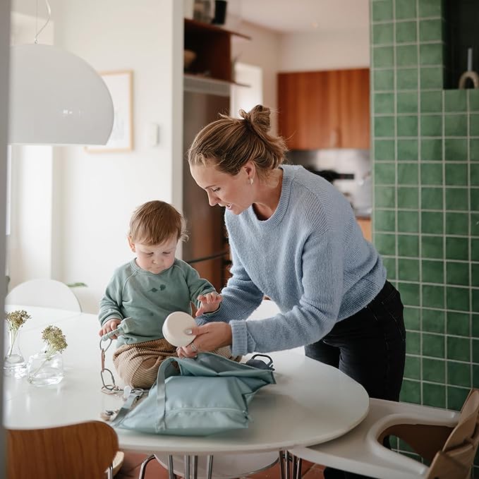 mushie Water Resistant Wet Bags | Large & Small Reusable Storage Bag for Baby Items and Travel | Zippered Pockets with Handle | Machine Washable, Set of 2 (Roman Green)