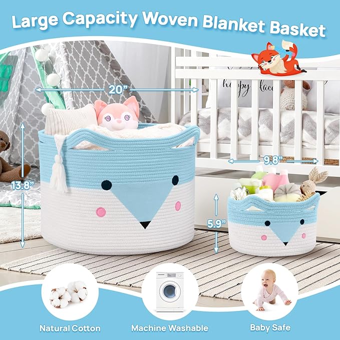 Large Baby Basket Toy Storage 3 Pack, (20"x13.8") Woven Baby Laundry Basket Blanket Basket, Stuffed Animal Storage, Baby Gift Basket Empty, Toy Basket for Kids, Dog, Cat.