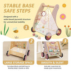 Pink Wooden Push Pull Sit to Stand Walker - Adjustable Learning Activity Center - Baby Learning to Walk - Educational Gift for Toddler Boy or Girl