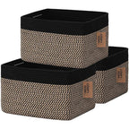 COMFY-HOMI 3PACK Cotton Rope Square Basket with Handles for Shelves|Dog Toy Bin and Storage|Baby Gift|Shoe Organizer|New 13.5" x 11" x 9.5" for Living Room (Black/Jute)