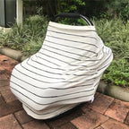 Car Seat Cover Baby – Multi-use Nursing Cover-Up for Breastfeeding, Carseat Canopy Cover, Stretchy Infant Stroller Covers for Boys and Girls (White with Black Stripes)