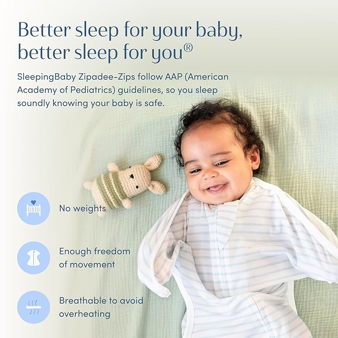 SleepingBaby Zipadee-Zip Transition Swaddle - Cozy Baby Swaddle Blanket with Zipper Convenience - Roomy Wearable Blanket for Easy Diaper Changes - Blue/Cream, Small (4-8 Month)