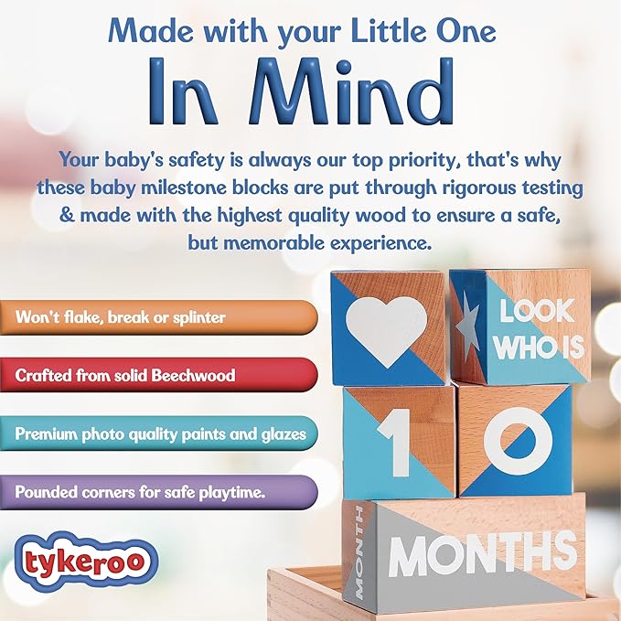 Baby Monthly Milestone Blocks — Cute Nursery Decor — Lovely Newborn Photography Props — Baby Shower Gifts (Blue & Gray)