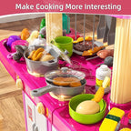 Pretend Play Kitchen Toys for Kid Ages 2-6 4-8, 2 Sided Kitchen Toys with Light, Sound and Spraying, Sink Toy Accessories, Cooking Stoves, Food Toys for Toddlers 1-3 3-5 Boys Girls 6-12 (Pink)