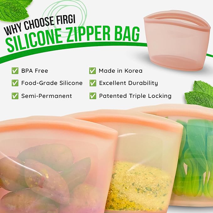 Premium Platinum Silicone Reusable Food Storage Bag 10.6 Cup (84 fl oz), Airtight Zip Lock Bags for Food, BPA-Free Silicone Freezer Bags, Microwave Safe Sous Vide Container, White