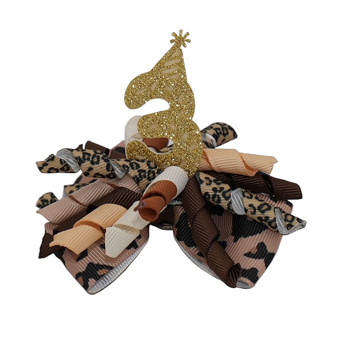 Birthday Hair Bow for Baby Girls 1 2 3 4 5 6 Years Sprinkle Decorations Party Hair Accessories for Three 3rd Birthday Leopard Print