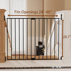 Adjustable Baby Safety Swing Gate, Hardware-Mounted Metal Gate for Stairs and Doorways, Secure Latch for Kids and Pets (Black, 24"-40.5" W x 28.75" H)