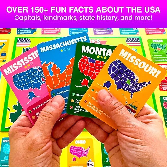 QUOKKA States of America Board Game for Kids Ages 8-12 and Families – Learn US States, Capitals, Landmarks & Fun Facts – Trivia Game with 50 Cards & Map Board – Educational Game for Classrooms or Home