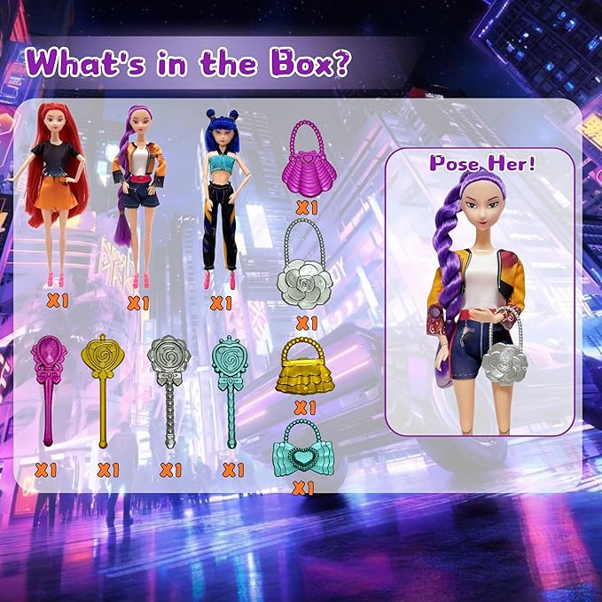 2025 New11.5''Singer Fashion Doll with Accessories and Trendy Outfits Set,Articulated/Made to Move Girl Group Dolls, Idea for Enthusiast Fan (Doll & Handbag Accessories Sets)