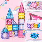 Pink Castle Magnetic Tiles for Kids Ages 3-8, 3D STEM Toys with Sparkling Building Blocks, Creative Educational Gift for Boys and Girls, Preschool Learning Toys for Birthday