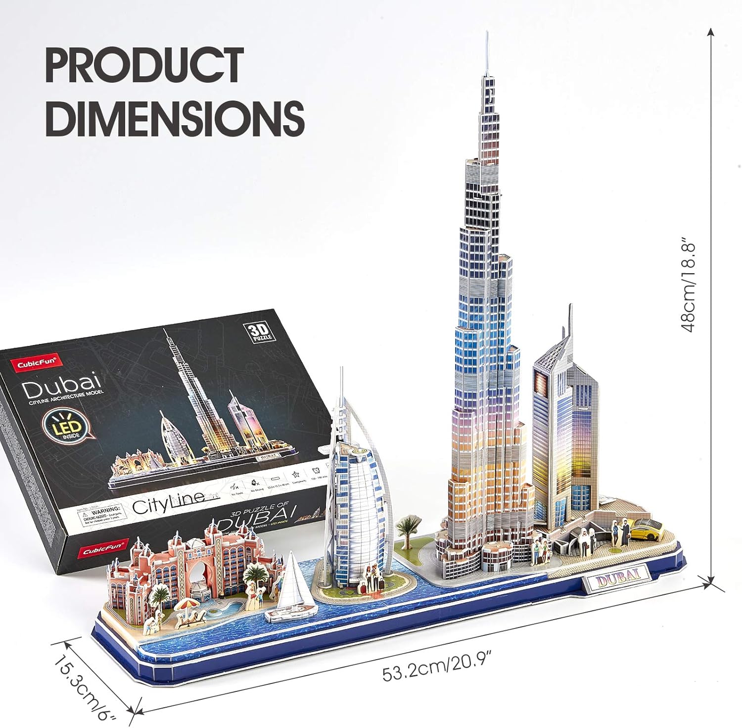 CubicFun 3D Puzzles for Kids Ages 8-10 LED Dubai Cityline, Arts and Crafts for Kids Ages 8-12 STEM Projects for Kids Ages 8-12 Gifts for 8 Year Old Toys for 8 Year Old Girls Lighting Architecture