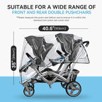 bemece Double Stroller Rain Cover, Weather Shield Double Stroller for Front and Rear Seats Twin Stroller, Baby Outdoor Activities Accessories, Protects Children from Rain, Snow, Wind