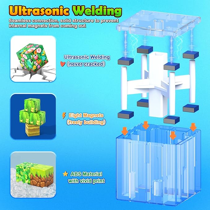 150 Magnetic Blocks – Mine Magnet Game Building Craft, STEM Constructions Toy, Jungle Adventure, Sensory Stacking Cubes Kids Toys, Christmas Birthday Gifts for Boys Girls Age 3-5, 5-7, 4-8, 8-12