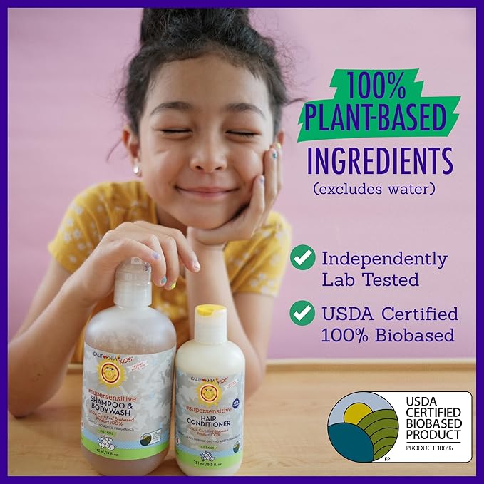 California Kids Conditioner | Super Sensitive | Unscented | 100% Plant-Based | Rinse-out or Leave in Conditioner | Moisturizing | 251 ml / 8.5 oz