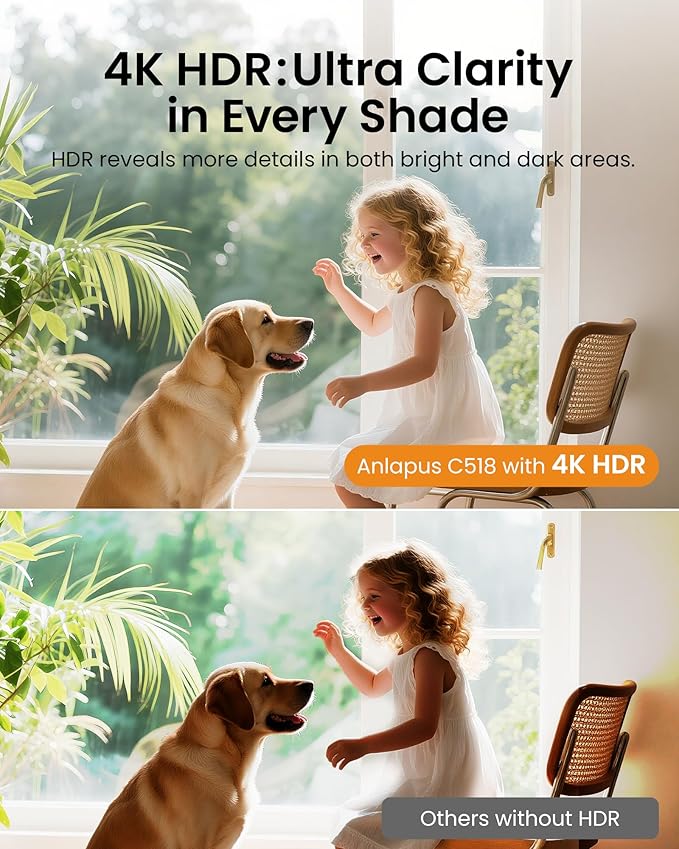 Anlapus C518 4K Pan/Tilt Home Indoor Security Camera, Plug-in WiFi Pet/Baby Monitor with One-Touch Call, AI Human/Pet/Face Tracking, 2.4/5 GHz, Two-Way Talk, Night Vision, 64G Memory Card Storage