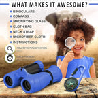 Binoculars for Kids for Toddler - for Little Boys and Girls – Extensive Set Incl. Magnifying Glass & Compass – Powerful Magnification 8X21 – 3 to 12 Year Old Kids