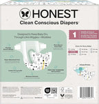 The Honest Company Clean Conscious Diapers for Delicate Skin | Up to 100% Leakproof | Hypoallergenic, Fragrance Free | Gender Neutral | Club Box, Size 1 (8-14 lbs), 78 Count (Prints May Vary)