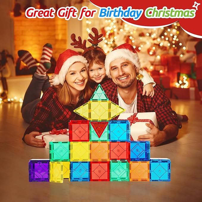 30PC Magnetic Tiles Kids Toys, Squares Magnetic Building Tiles for 3 4 5 6 7 8+ Years Old Boys Girls, Magnet Blocks Stacking Toys Birthday Gift for Toddlers STEM Learning Toys Magnet Tile Accessorie