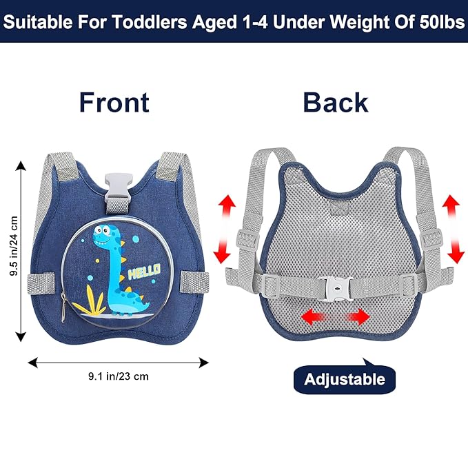 Accmor Toddler Safty Harness Leash, Cute Dinosaur Child Leashes + Reflective Anti Lost Wrist Link, Foldable Baby Walking Harness Pocket Kids Tether Protection for Boys Girls Aged 1-5 to Travel Outdoor