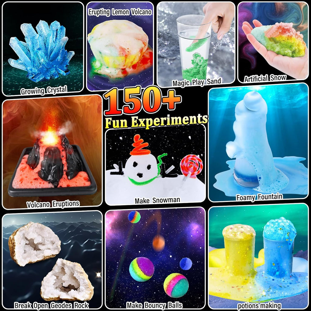 150 Experiments Science Kit for Kids, Chemistry Set, Scientific Christmas Birthday Toys Gifts Ideas for Boys Girls, Break Geodes, Volcano,S.T.E.M Learning Projects