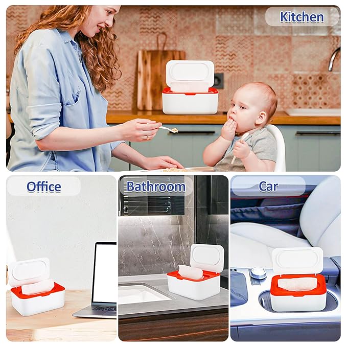 Baby Wipes Dispenser, Wipes Case Baby Wipe Holder Keeps Wipes Fresh, Non-Slip, Easy Open & Close (Orange)