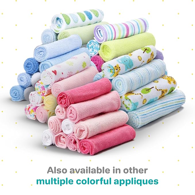 Spasilk Washcloths for Newborn Boys and Girls, Soft Terry Baby Washcloths, Baby Essentials, Ideal, Pink Lines, Pack of 10