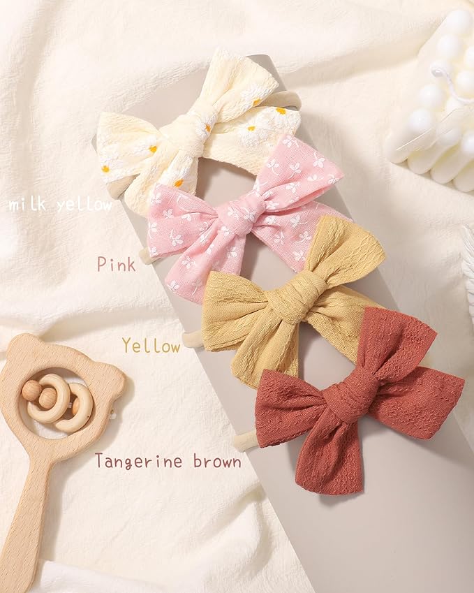doboi 10PCS Baby Girls Headbands Hair Bows Nylon Linen Hairbands Handmade Hair Accessories for Newborn Infant Toddlers Little Girl and Kids