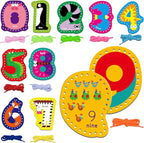 10 Pieces Number Lacing Cards, 0-9 Double Sided Sewing Cards with 10 Colorful Laces, Imagination Development Lacing Toys Games for Children Educational and Learning Activity