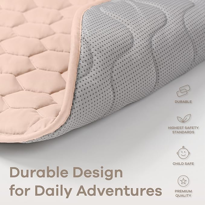 Comfy Cubs Round Kids Play Mat - Small 36 inches Soft Quilted Baby Floor Mat with Non-Slip Bottom - Plush Design for Toddlers' Playtime and Relaxation - Comfortable and Durable - Blush