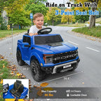 12V Ride on Car Licensed Ford F-150 Raptor, Kids Electric Car with Remote Control, LED Light/Music/MP3, Truck Bed Storage, 3-Point Seat Belt (12V, Blue)
