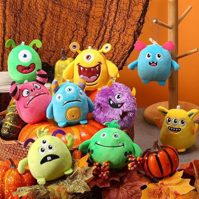 Libima 9 Pcs Mini Stuffed Animals Keychains 3.15 Inch Small Plush Cute Ornaments Bulk Toys for Baby Shower Birthday Party Decors Gift Bags Fillers Halloween Christmas Basket Stuffers(Monsters)
